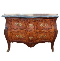 French Louis XV period chest of drawers in marquetry and gilt bronze handles, 18th century