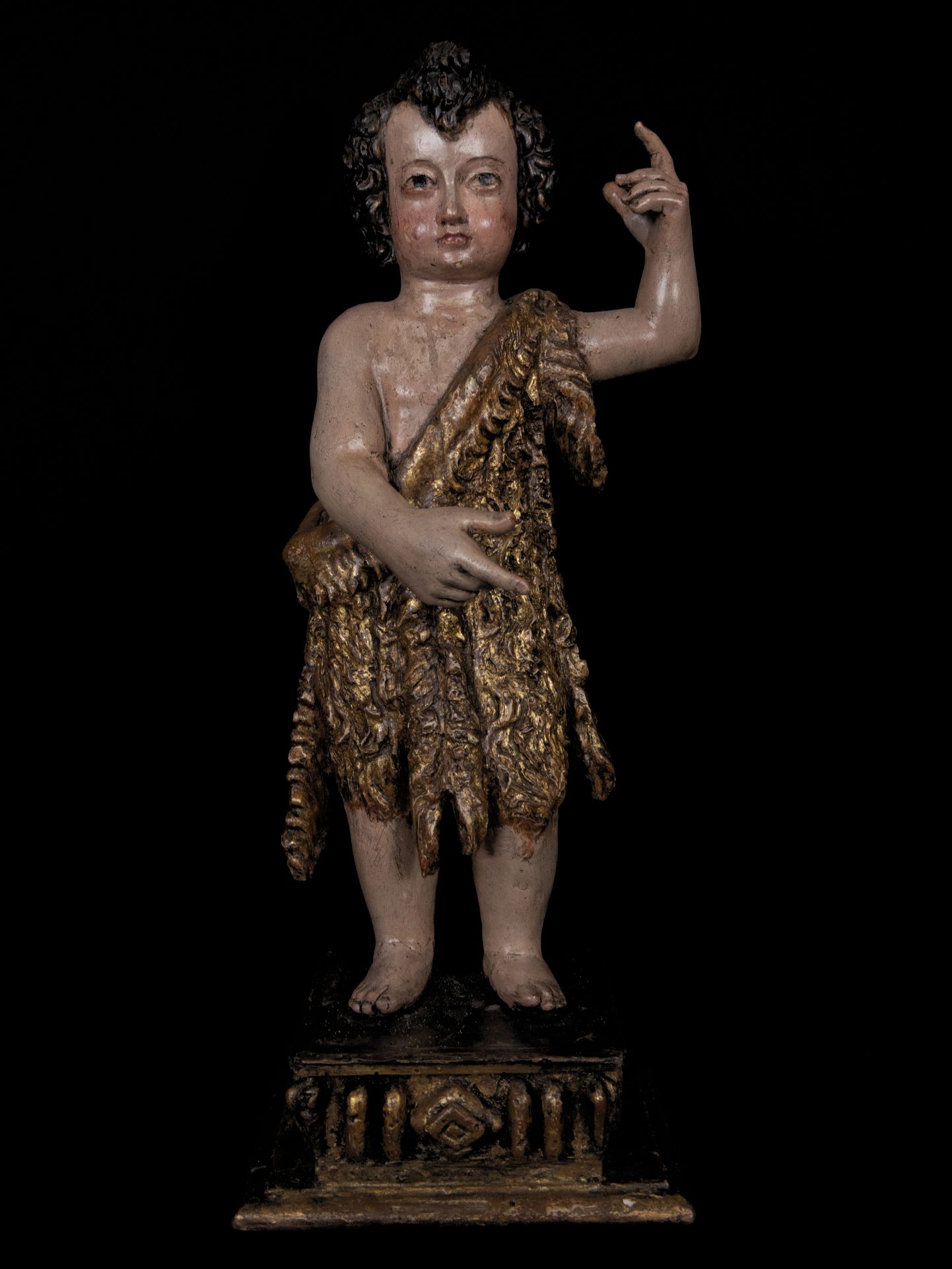 Exquisite and Large Saint John the Child in polychrome wood, 16th century Sevillian or Portuguese Re