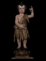 Exquisite and Large Saint John the Child in polychrome wood, 16th century Sevillian or Portuguese Re