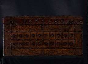 Large embossed leather chest with Floral decoration, Peru, 18th century