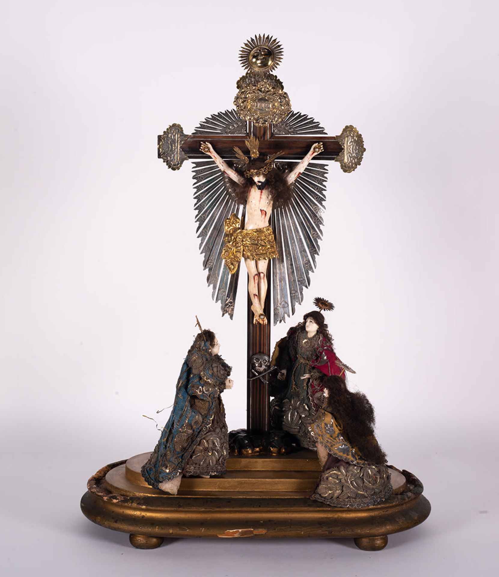 Exceptional 18th century Hispano Phillippine Calvary in ivory, rosewood and silver, with CITES