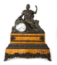 Patinated bronze and Aleppo marble clock depicting Socrates, Regency style
