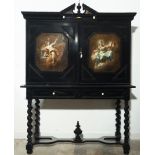 Large Italo Flemish Cabinet from the 18th century, in ebonized wood and oil painted panels