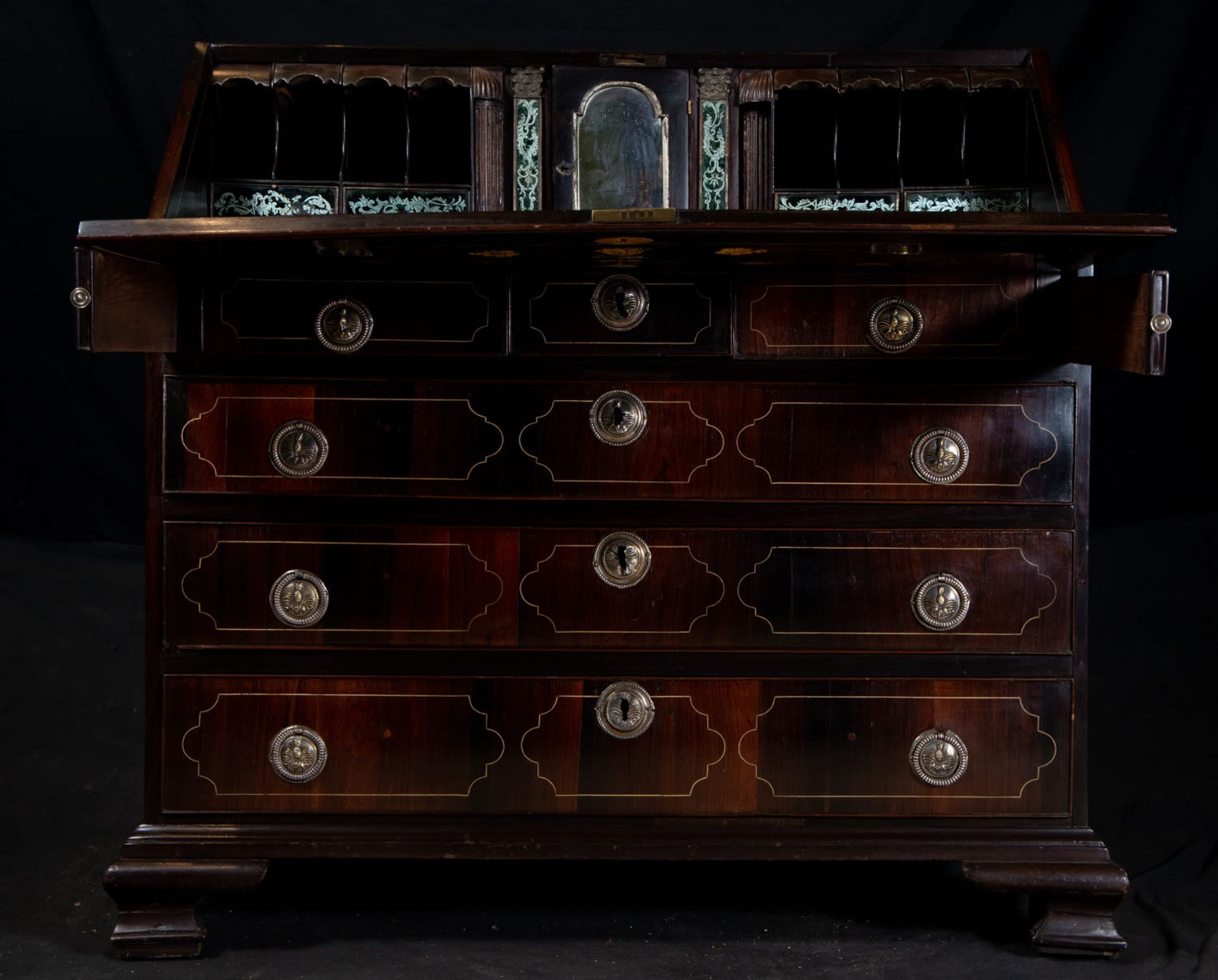 Drawing Chest with secretaire in Bone and Rosewood marquetry with Silver handles, Italy, 18th centur - Bild 5 aus 10