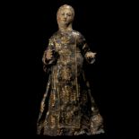 Virgin of Carmo in wood and glued fabric, colonial school of Quito from the 17th century