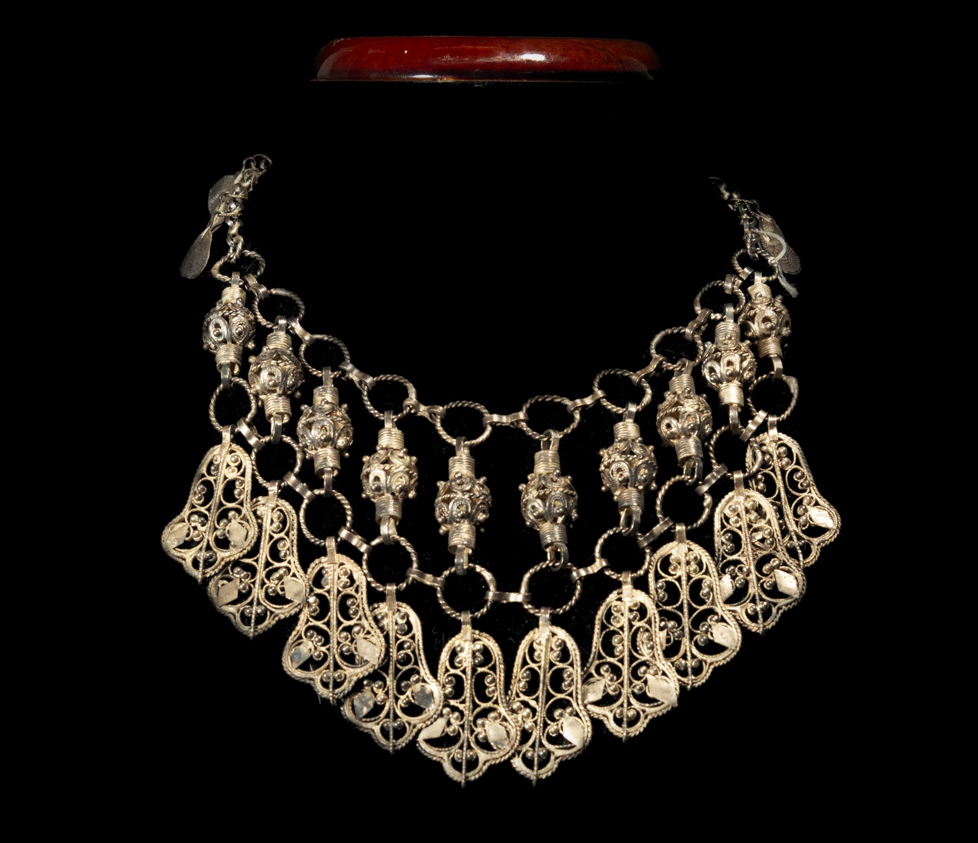 Beautiful Berber silver filigree necklace and denarii, around 1900