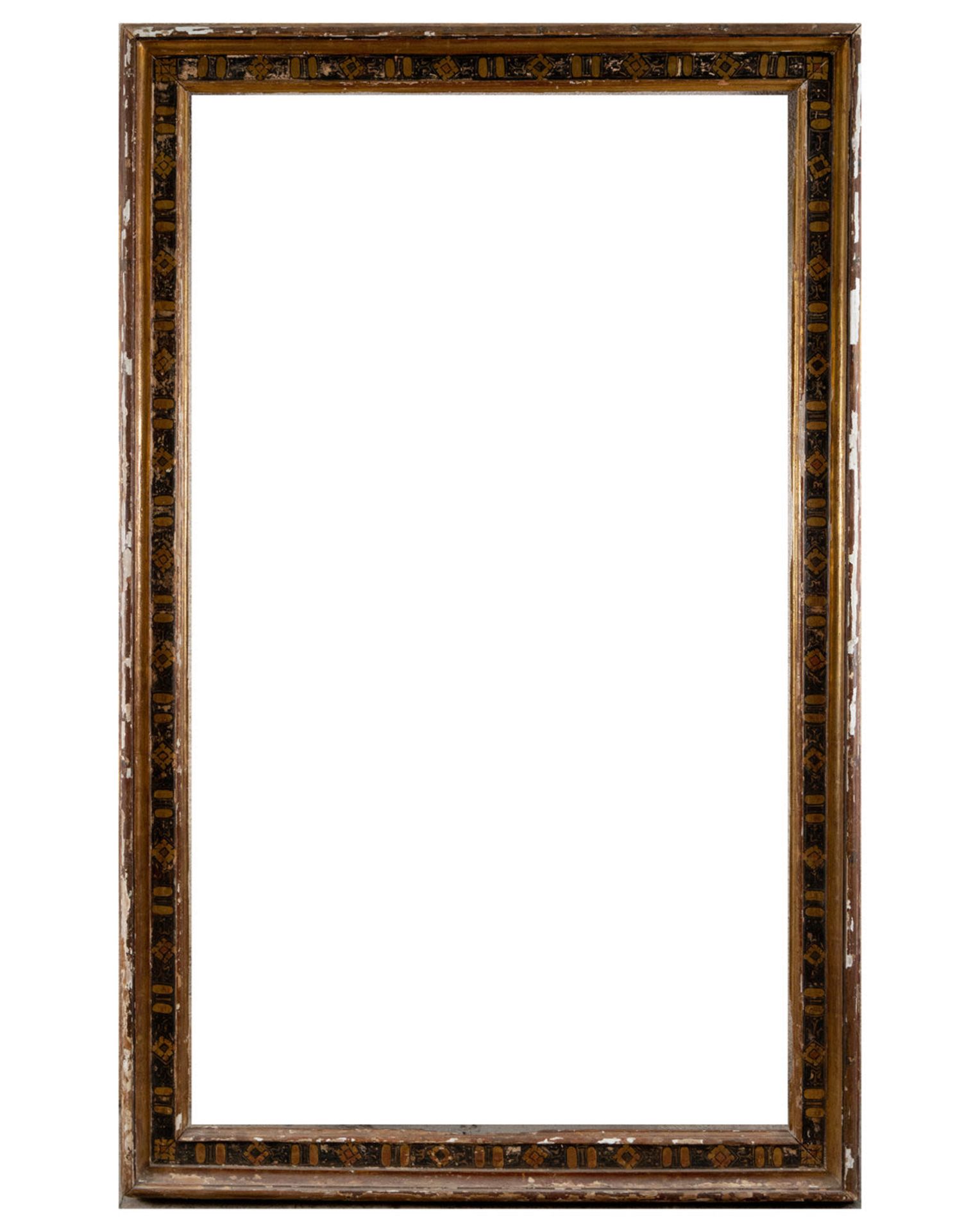 Large colonial frame in polychrome and gilded wood, 18th century