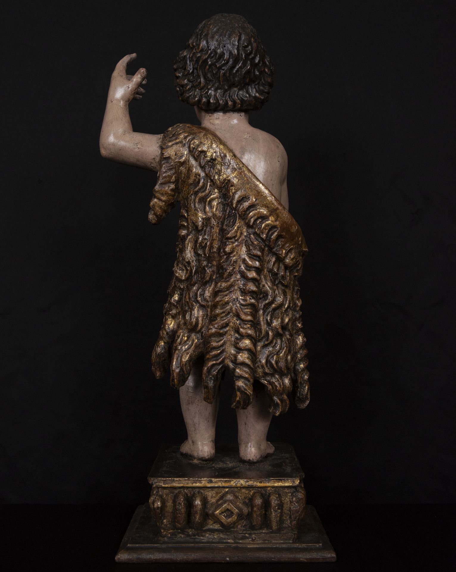 Exquisite and Large Saint John the Child in polychrome wood, 16th century Sevillian or Portuguese Re - Image 6 of 6