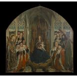 Large oil on panel with Presentation of the Child in the Temple, according to Flanders Gothic models