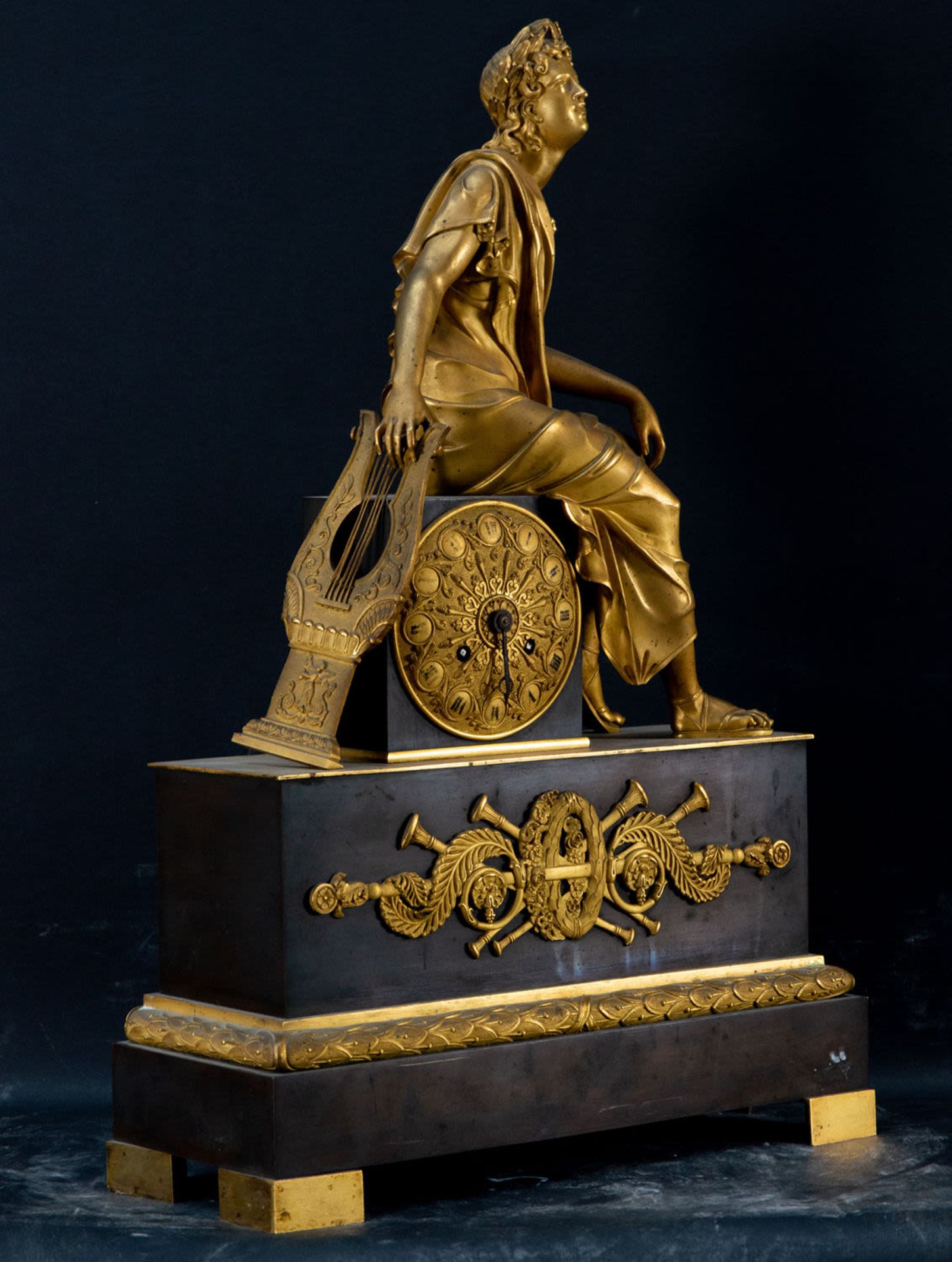Great Empire Clock in Gilded and Blued Bronze representing Euterpe, French school of the 19th centur - Image 3 of 4