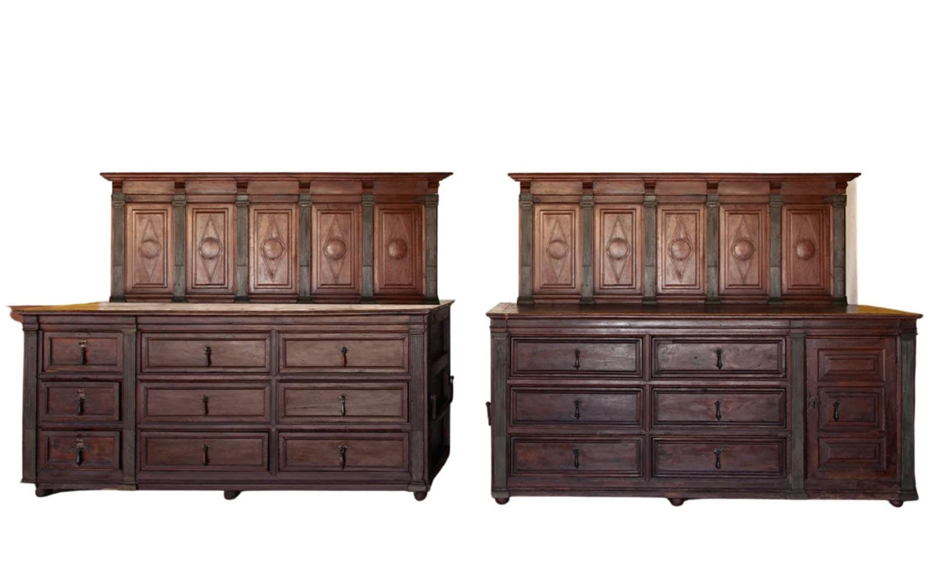 Very Large Pair of Ecclesiastical Chests of Drawers in wood and forge, Toledo or Salamanca, Spanish 