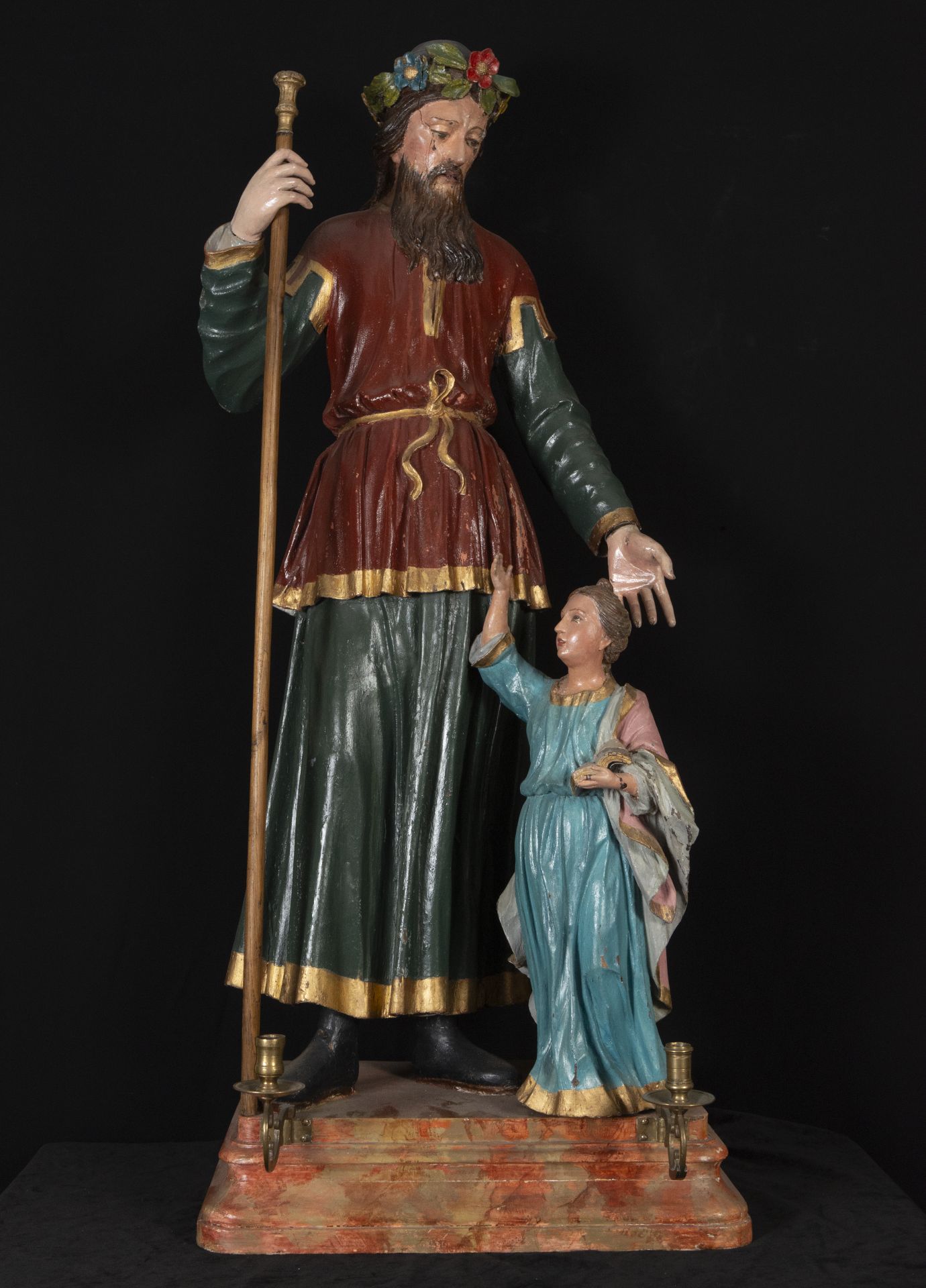 Saint Joachim next to Mary in polychrome wood, 18th century Brazilian school