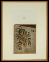 Cubist scene in watercolor on paper, cubist school of the 20th century, signed 1962
