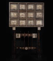 Exceptional Cabinet in Wood and Bone Hispano Flemish work, representing 12 Spanish Castles, 17th - 1