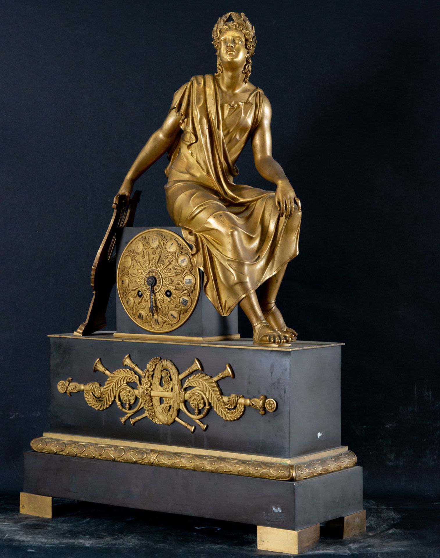 Great Empire Clock in Gilded and Blued Bronze representing Euterpe, French school of the 19th centur - Image 2 of 4