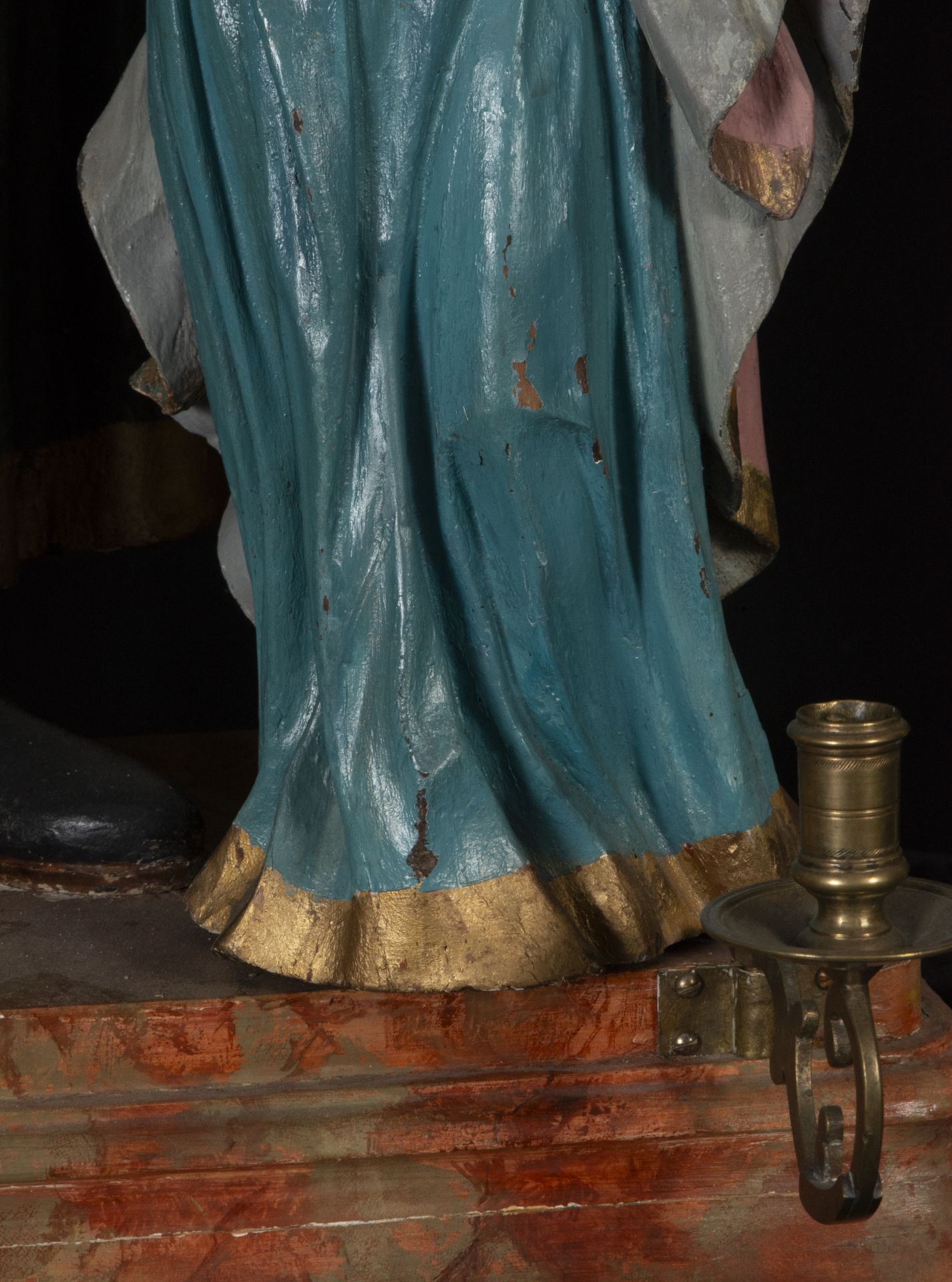 Saint Joachim next to Mary in polychrome wood, 18th century Brazilian school - Image 6 of 7