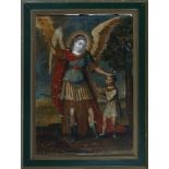 Bolivian colonial school from the end of the 18th century, a pair of beautiful Archangels in oil on 