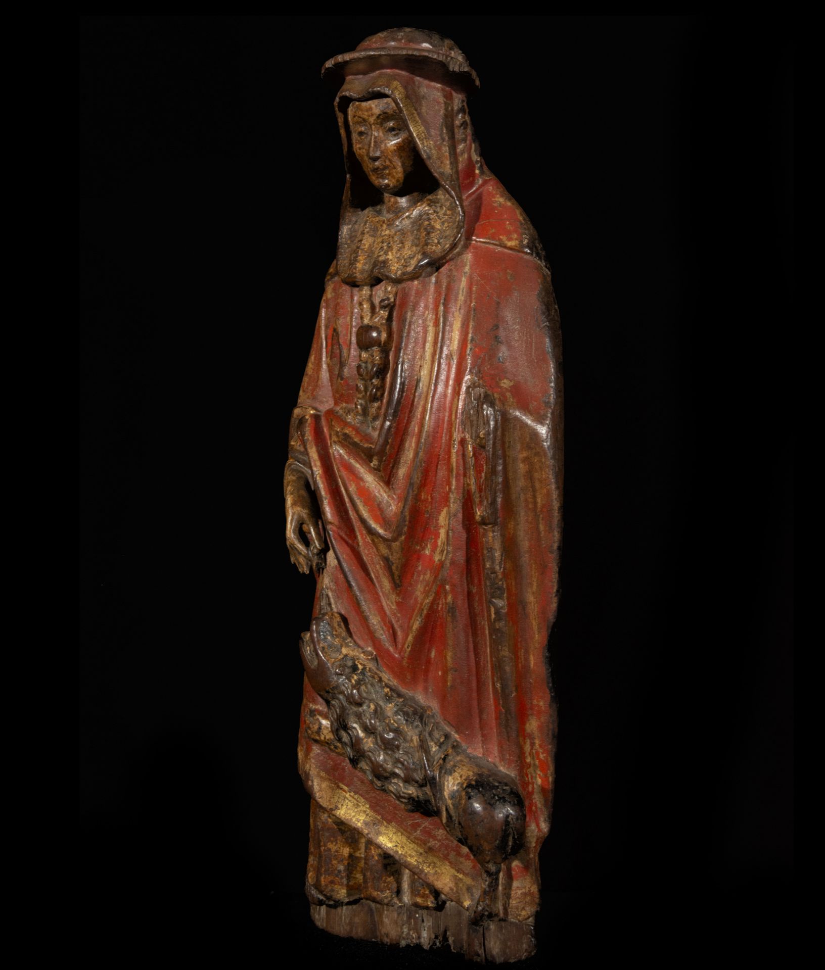 Spectacular Gothic Carving from Mechelen of Cardenal from the 15th century, with original polychrome - Image 3 of 7