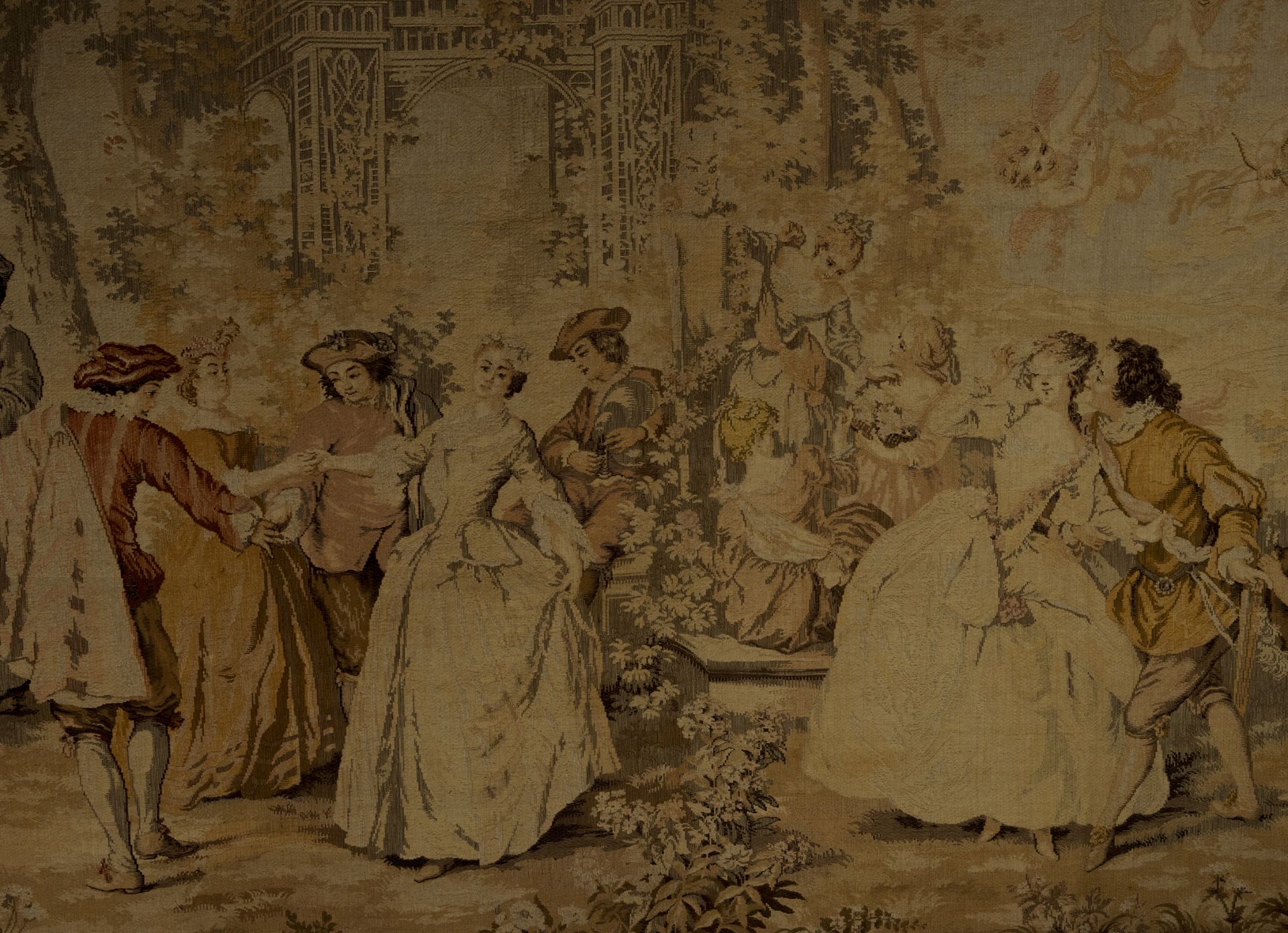 Large French "Verdure" tapestry depicting the Baroque-style Little Blind Hen Game, 19th century - Image 3 of 5