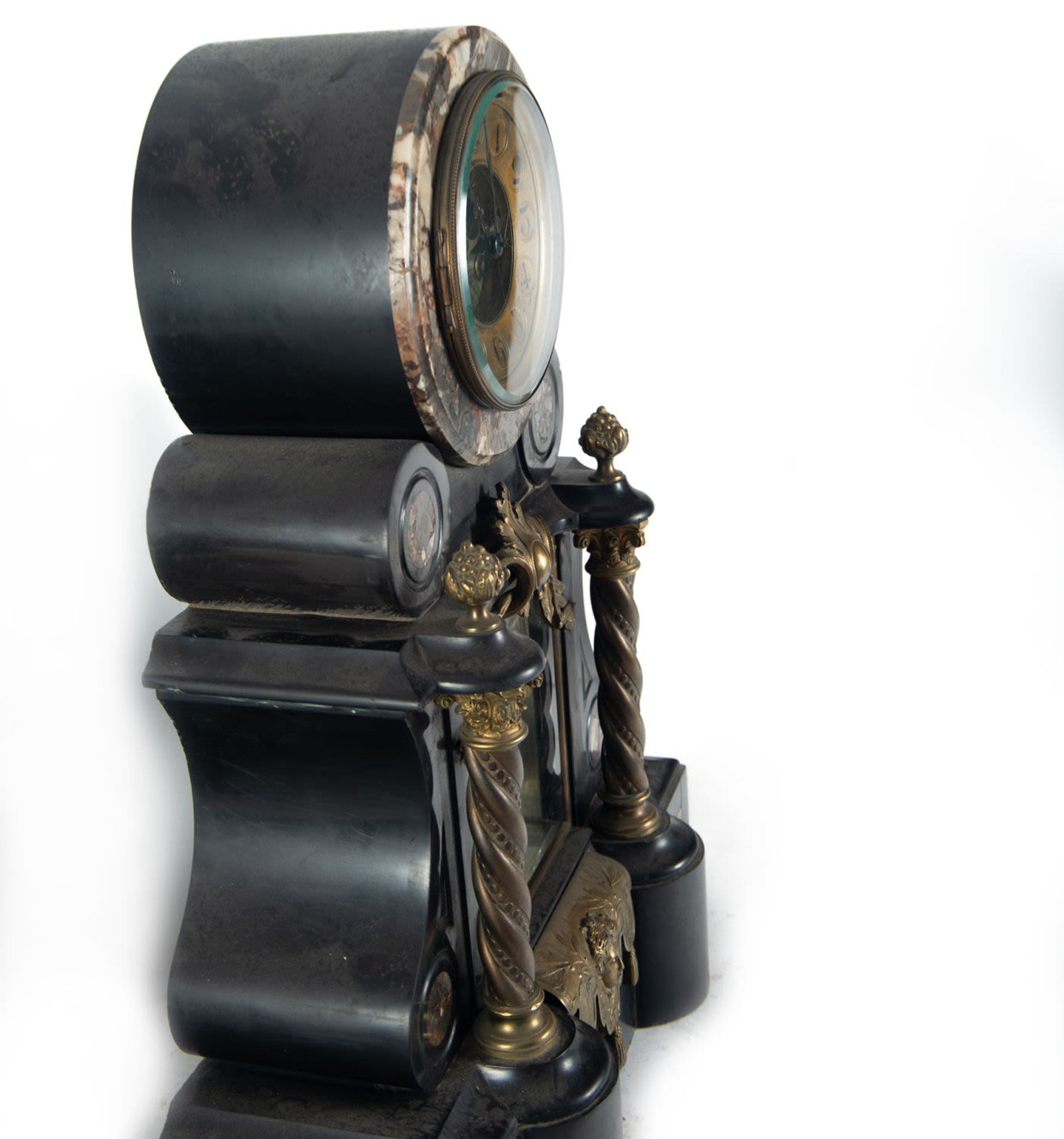 Black marble, gilt bronze and mercury pendulum garniture, 19th - 20th century - Image 6 of 12