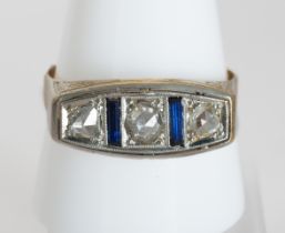 18 kt gold triplet of sapphires and diamonds.