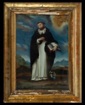 Saint Dominic of Guzmán painted on reverse on glass, Naples, 18th century Italian work