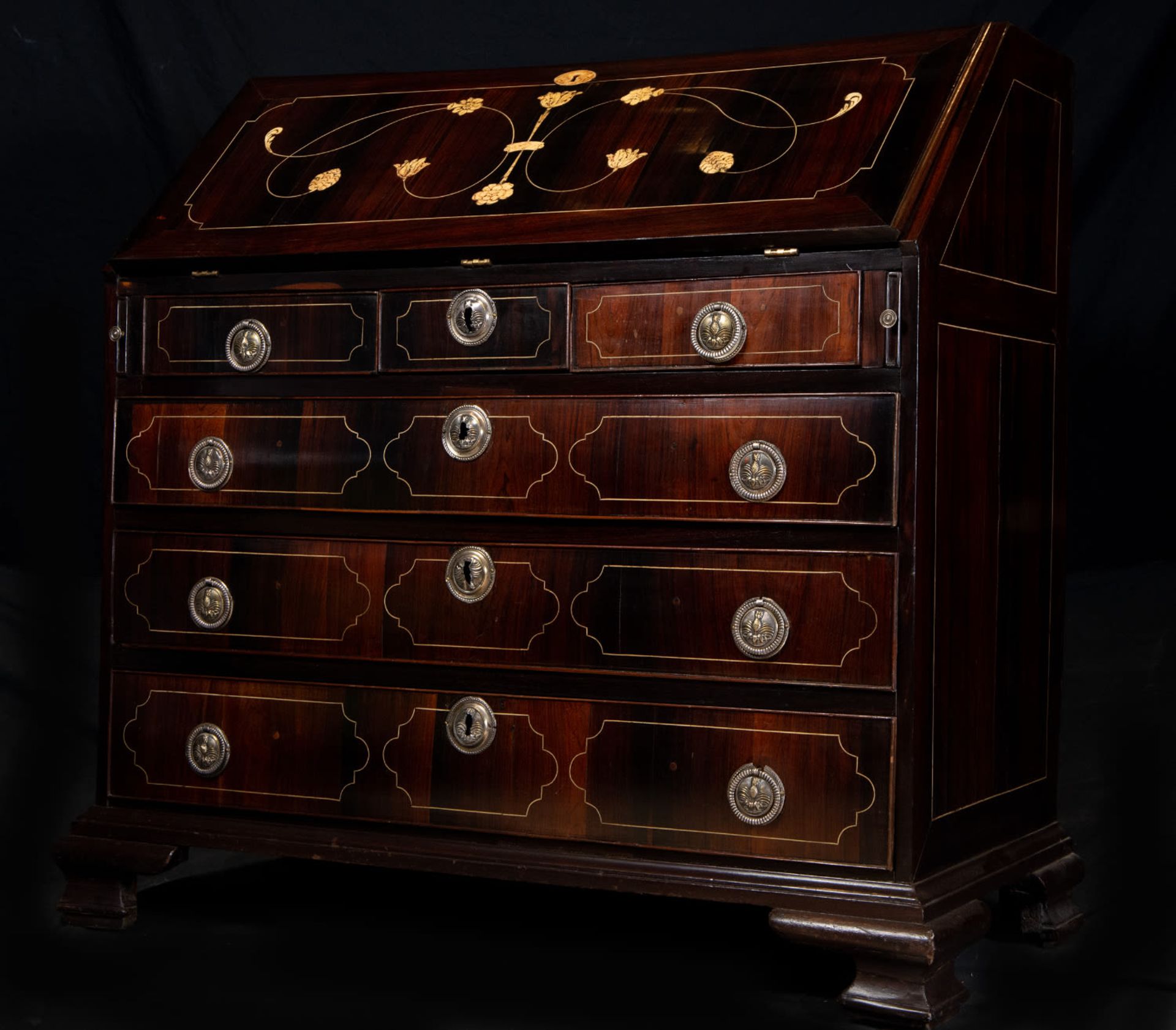 Drawing Chest with secretaire in Bone and Rosewood marquetry with Silver handles, Italy, 18th centur - Bild 10 aus 10
