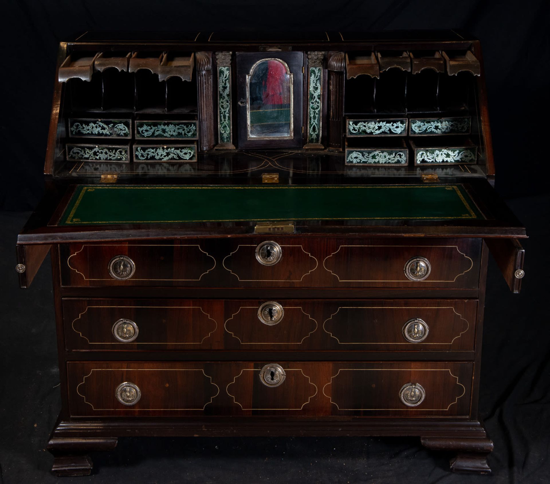 Drawing Chest with secretaire in Bone and Rosewood marquetry with Silver handles, Italy, 18th centur - Bild 6 aus 10