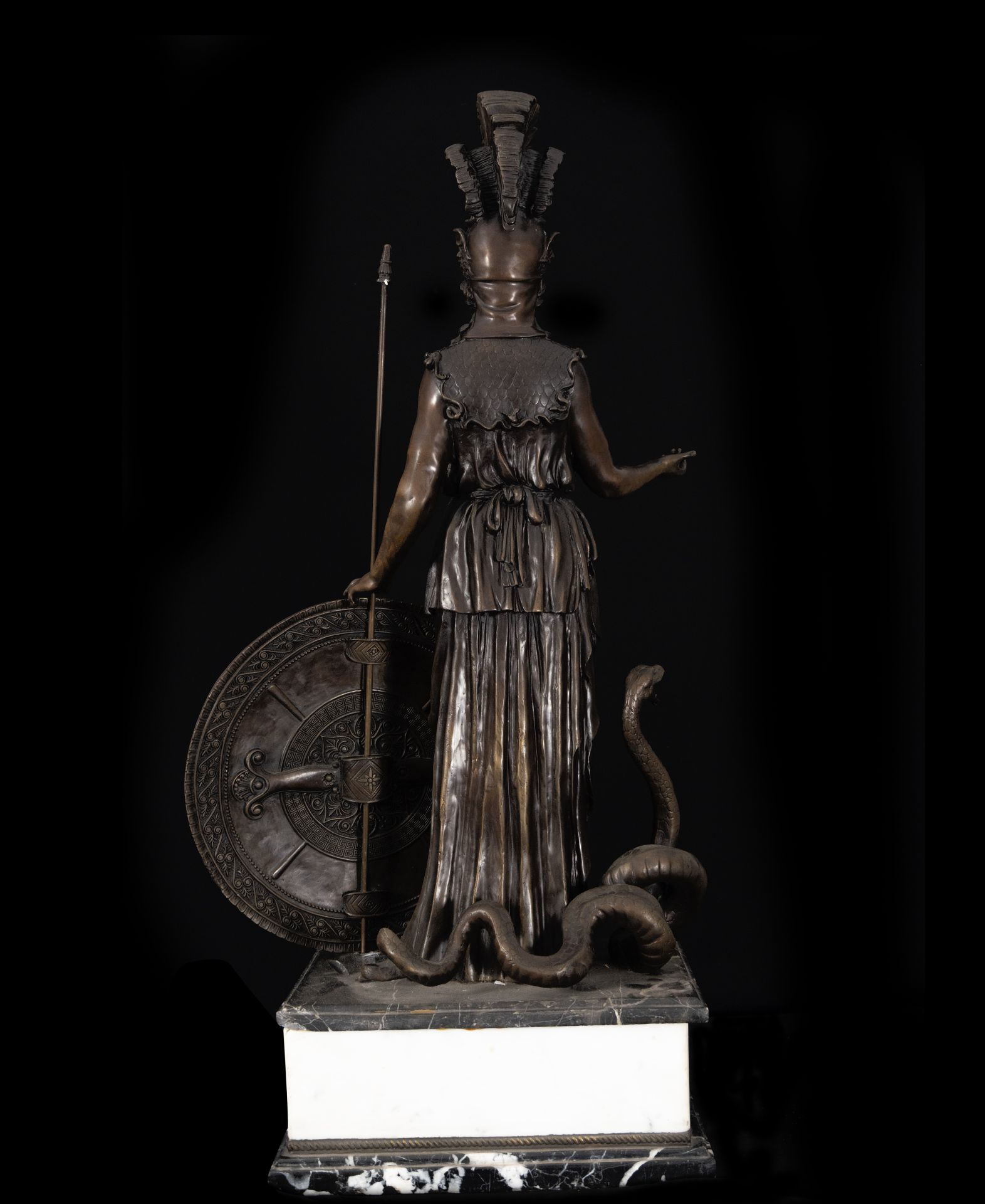 Spectacular large statue of Goddess Mars, Roman Goddess of War in patinated bronze, Italian Neoclass - Image 5 of 5