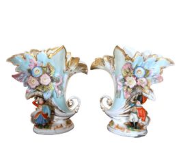 Pair of Vases in tender German porcelain, 19th century