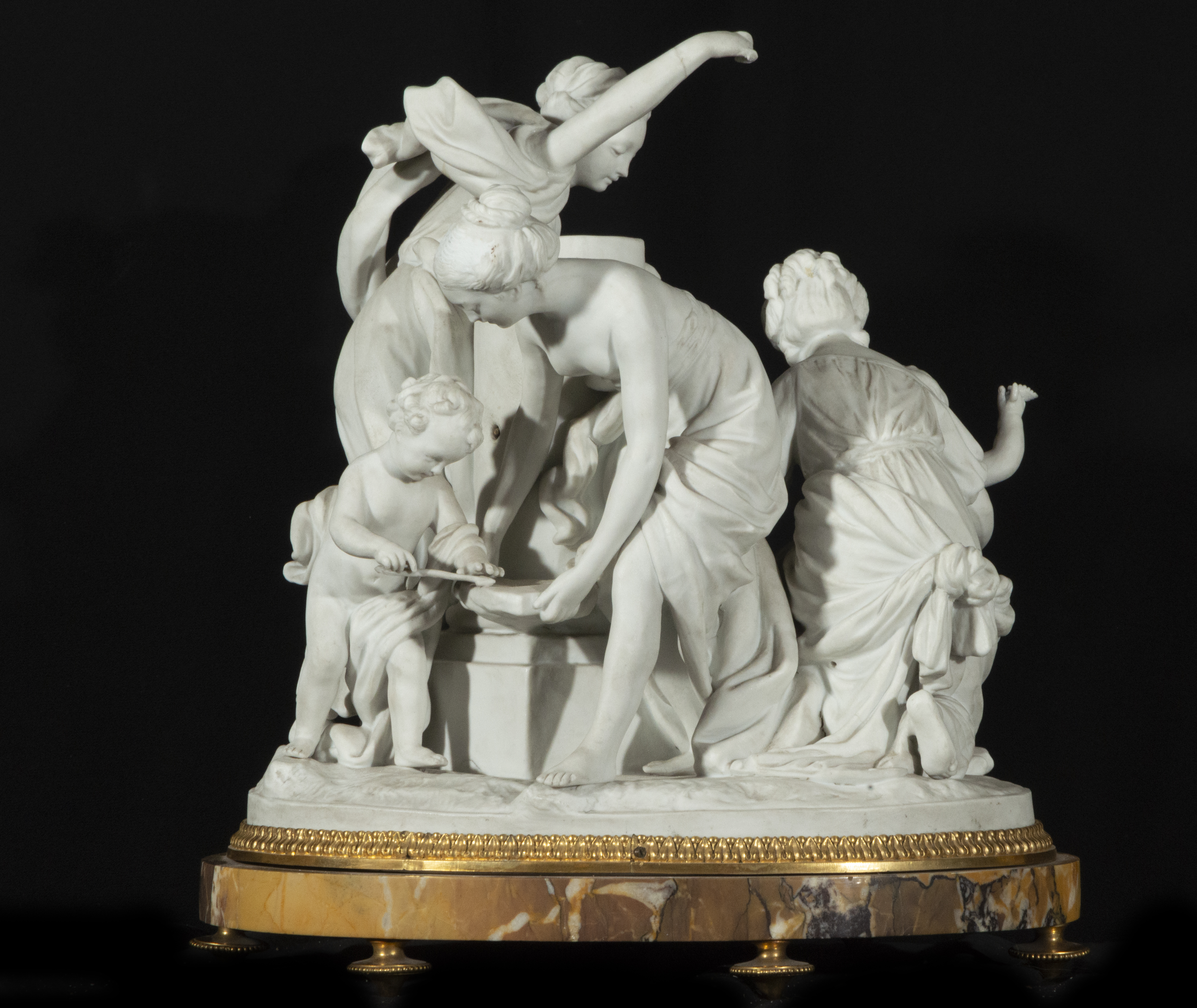 Elegant Louis XVI table clock in Siena marble, gilt bronze, and biscuit porcelain from Sèvres, late  - Image 4 of 4