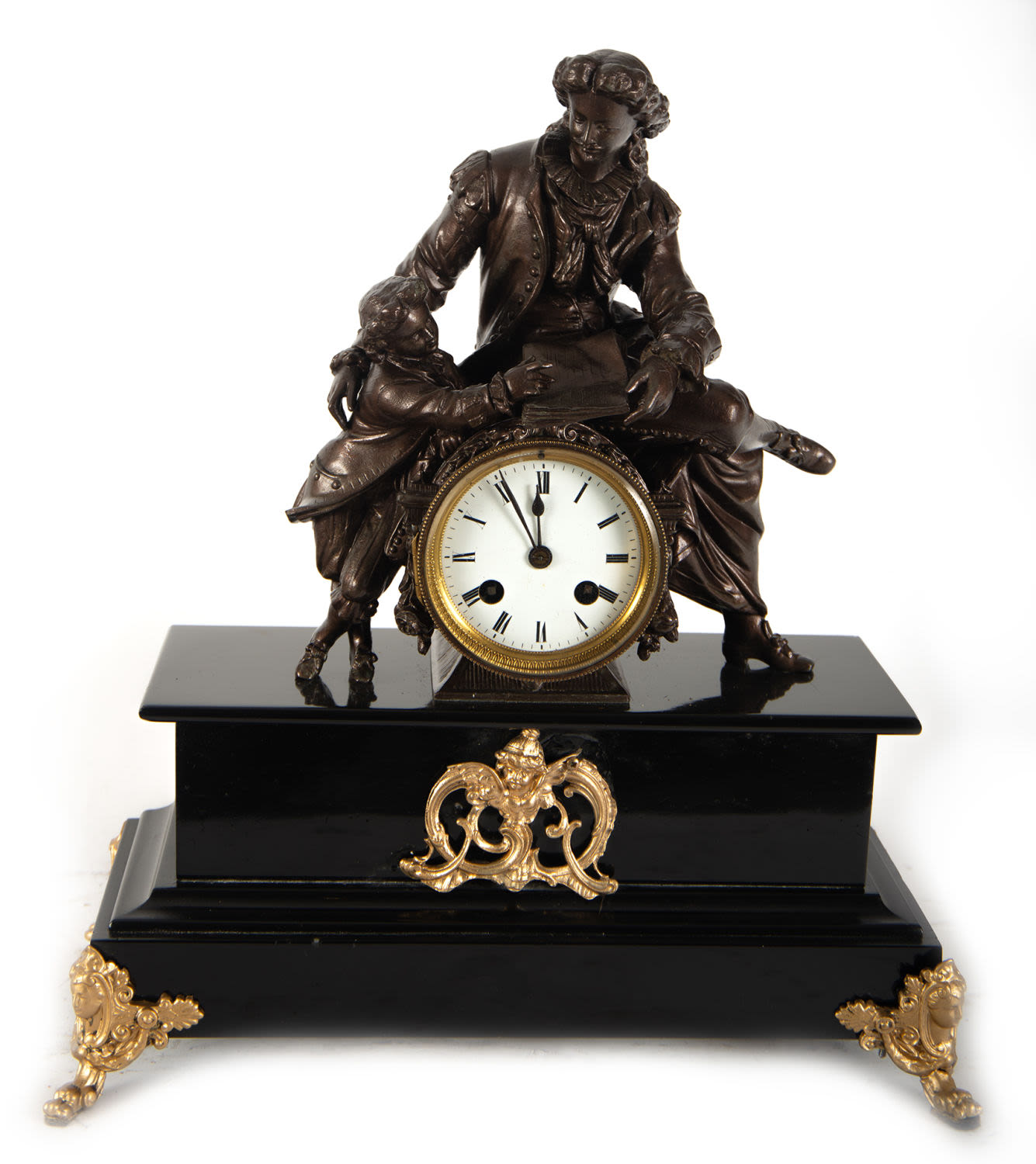 Table clock depicting "The Reading Lesson", 19th century