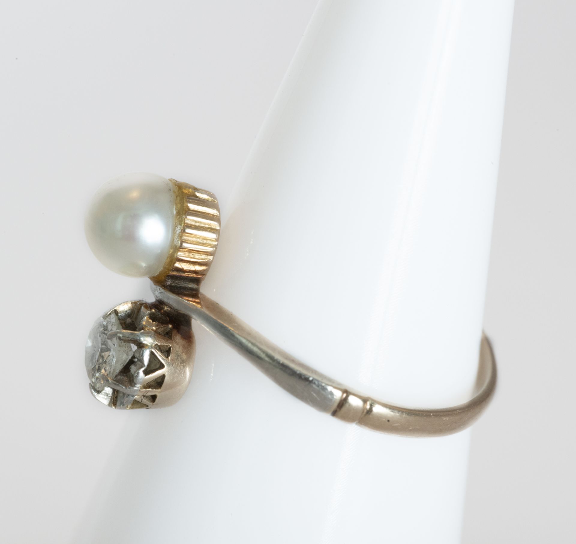 18kt white gold ring with pearl and diamond - Bild 3 aus 4