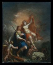 Large Mythological oil painting representing Mars with Minerva, French School of the 18th century, p