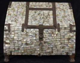 Rare 19th century Omani or Emirati nomadic tribal handcrafted chest in Mother of Pearl, Arabian work