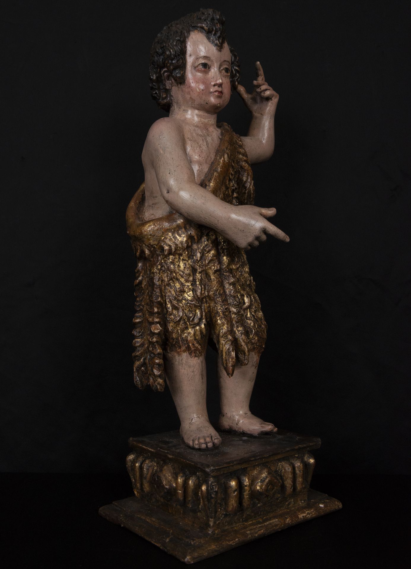 Exquisite and Large Saint John the Child in polychrome wood, 16th century Sevillian or Portuguese Re - Image 5 of 6