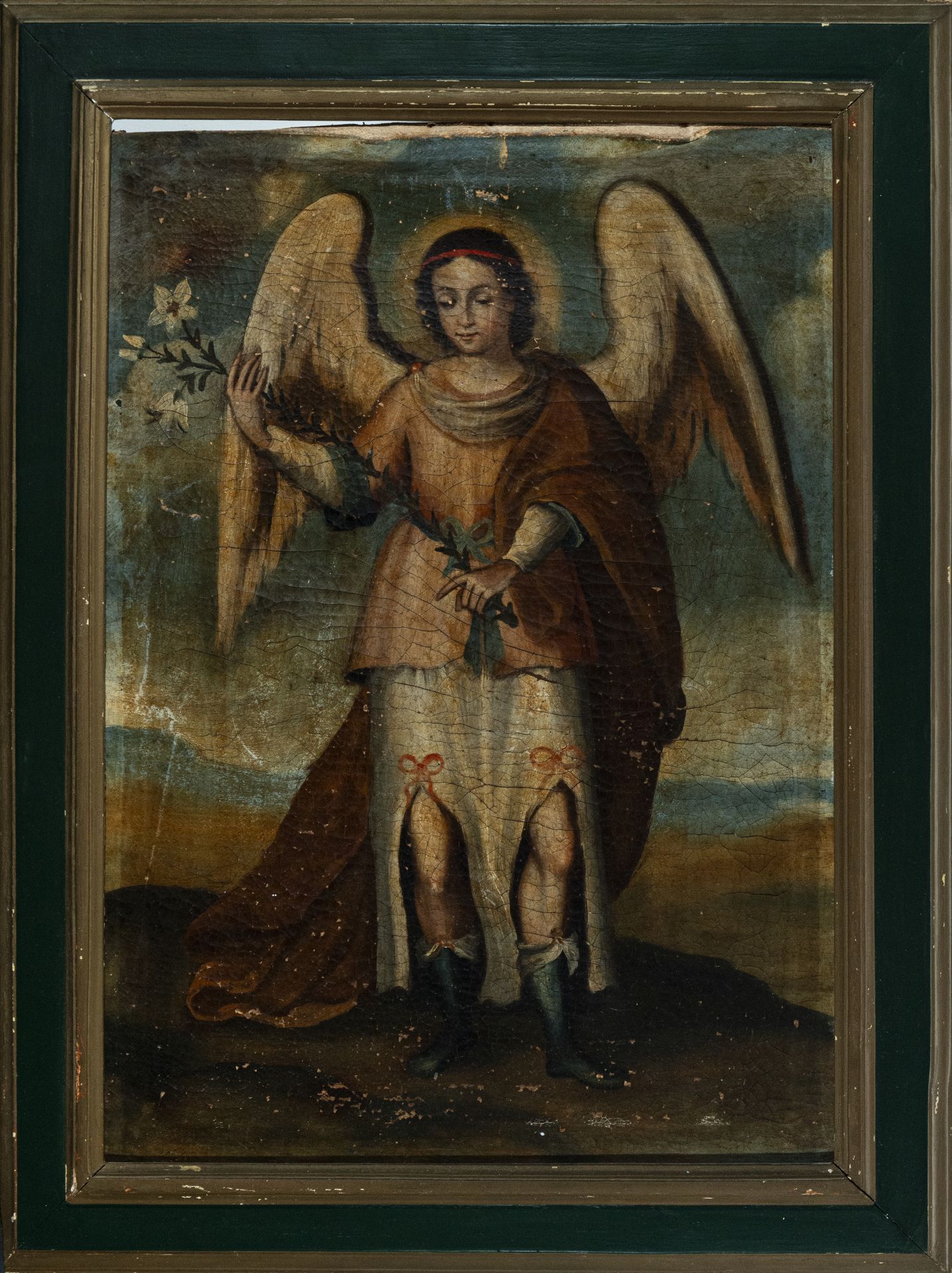 Bolivian colonial school from the end of the 18th century, a pair of beautiful Archangels in oil on  - Bild 4 aus 7