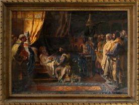 The delivery of the Sword of Jaime I to his son, 19th century Spanish school