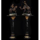 Monumental Great Pair of Berber Horsemen in bronze in orientalist style with marble bases, 19th cent