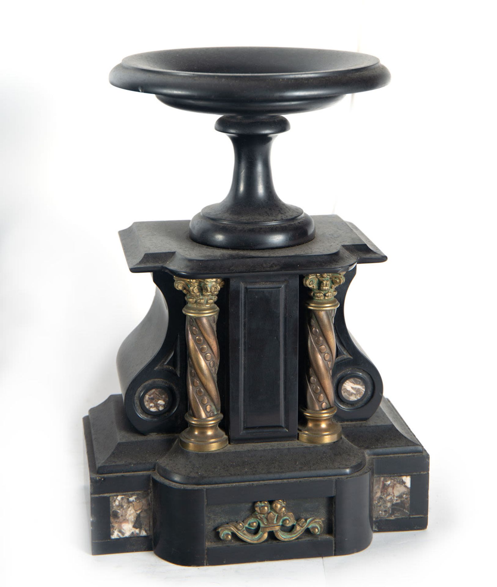 Black marble, gilt bronze and mercury pendulum garniture, 19th - 20th century - Image 9 of 12