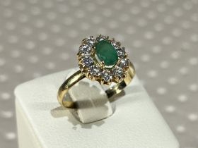 18k GOLD ring, Emerald and zircons