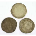 3x Charles I, Shillings, all group D comprising; type 3.1, mm. harp, (S.2789), weakness to central