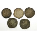 5x Charles I, Shillings, group E and F issues comprising; possibly type 4.3, mm. anchor (S.2796?),