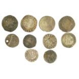 10x Mixed Hammered Coins, comprising; Edward VI, Base Penny, York mint (S.2475), Fine; James I,