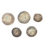 Assortment of Elizabeth I Silver Coins, 5 coins comprising: 1573 threepence, mm. ermine, tall bust