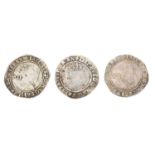 3x James I, Shillings, comprising: shilling, second coinage (1604-1619) 5.73g mm. coronet, fourth