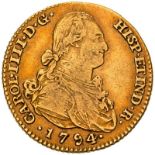 Spain 1794 MMF Gold 2 Escudos Carlos IV (AGW=0.1905 oz.)