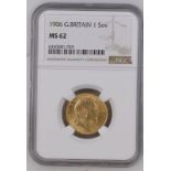 1906 Gold Sovereign NGC MS 62 #6440481-020 (AGW=0.2355 oz.)