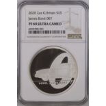 2020 Silver 5 Pounds (2 oz.) Bond, James Bond Proof NGC PF 69 ULTRA CAMEO #6055780-001 Box & COA