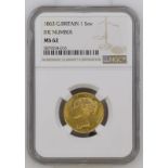 1863 Gold Sovereign No die number NGC MS 62 #5879554-016 (AGW=0.2355 oz.)